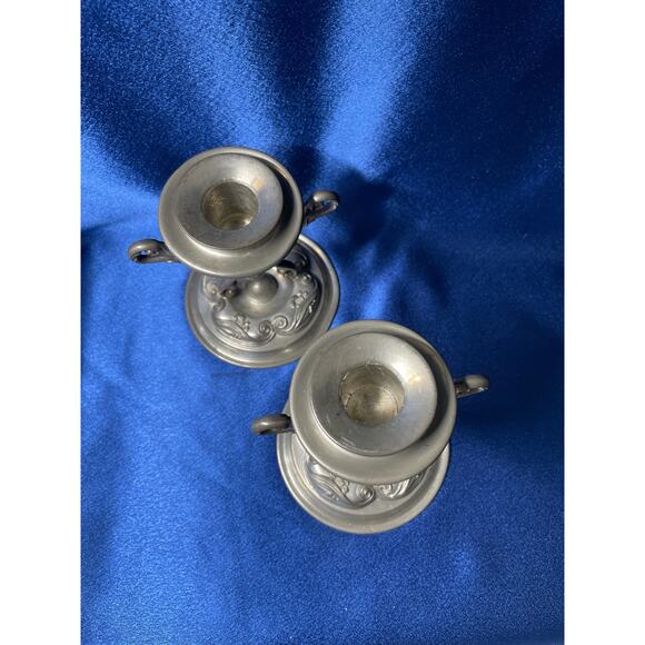 Pair of Ornate Candlestick Holders Pewter by Wilcox P139 - Picture 5 of 9